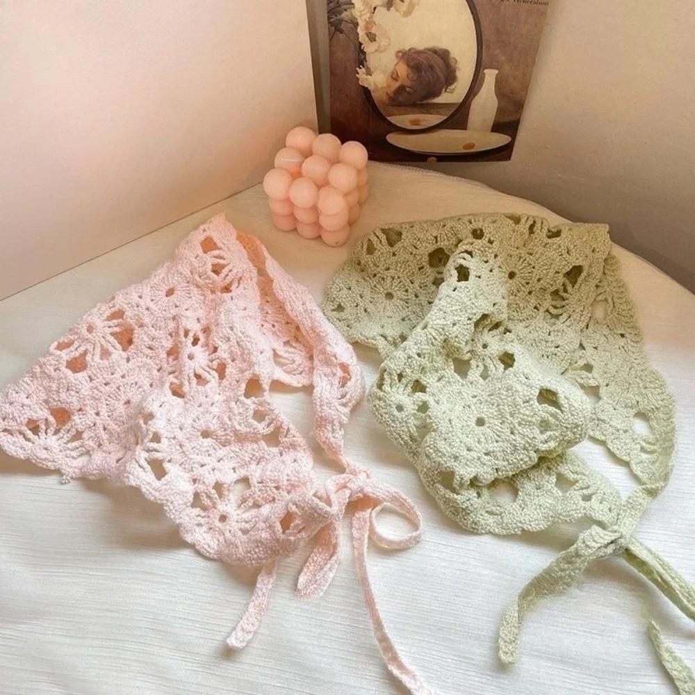 Pastoral Style Triangle Turban Floral Women Hair Scarf Elegant Knitted Headband Girls