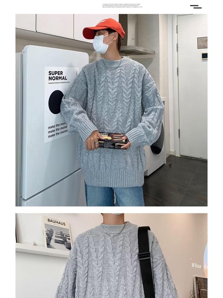 Herren Cardigan im koreanischen Stil mit Kreuzstich: Herbst/Winter Lässiger Strickpullover mit Rundhalsausschnitt, inspiriert von Hongkong.