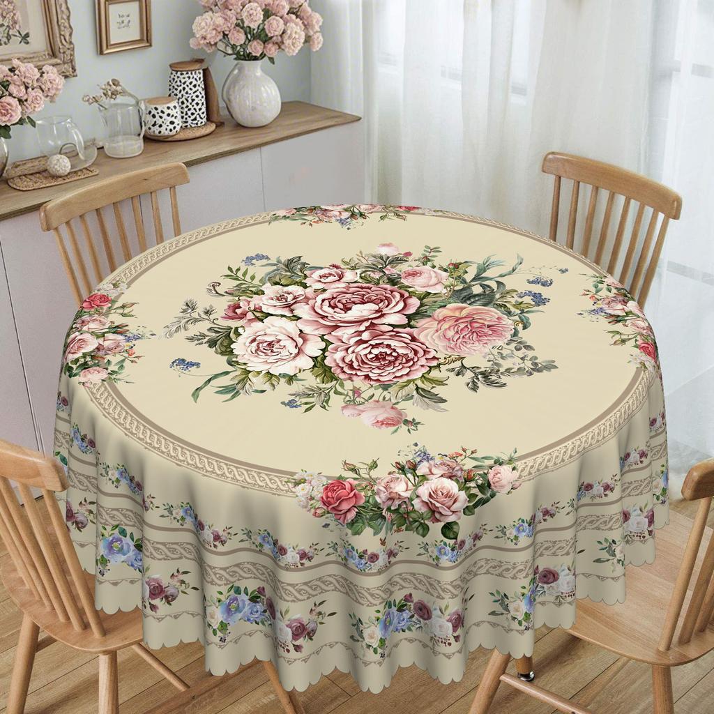 Spring And Summer Floral Tablecloths, Vintage Elegant Pink Rose Floral Designs, Spring And Summer Decorative Tablecloths