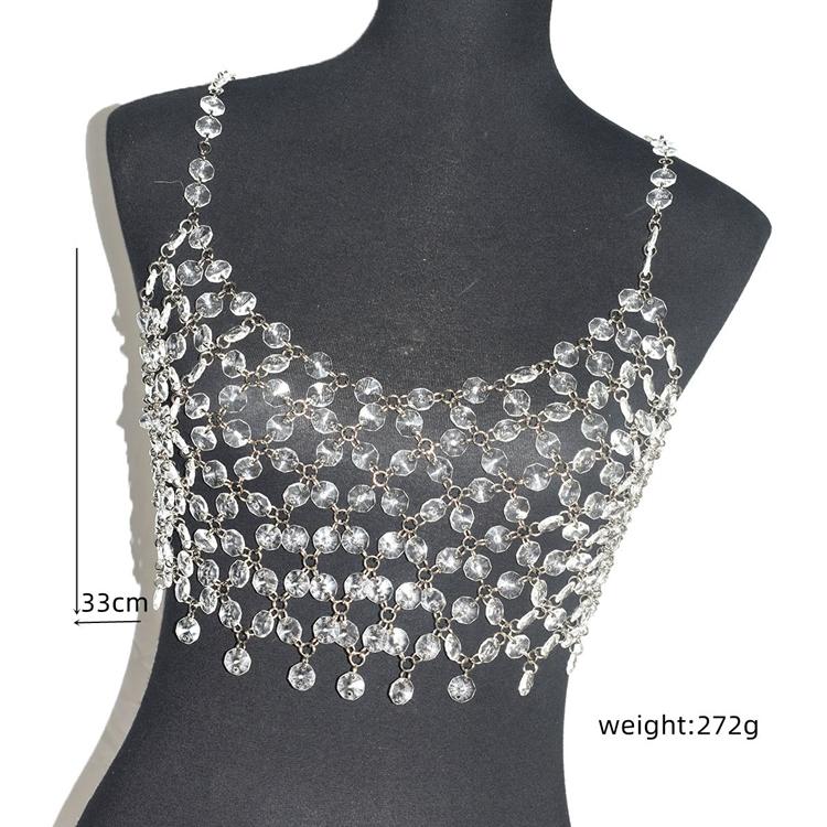 N-52 Fashion Women Sexy Performance Show Jewelry Crystal Diamond Rhinestone Vest Body Chain Fashion серебряный
