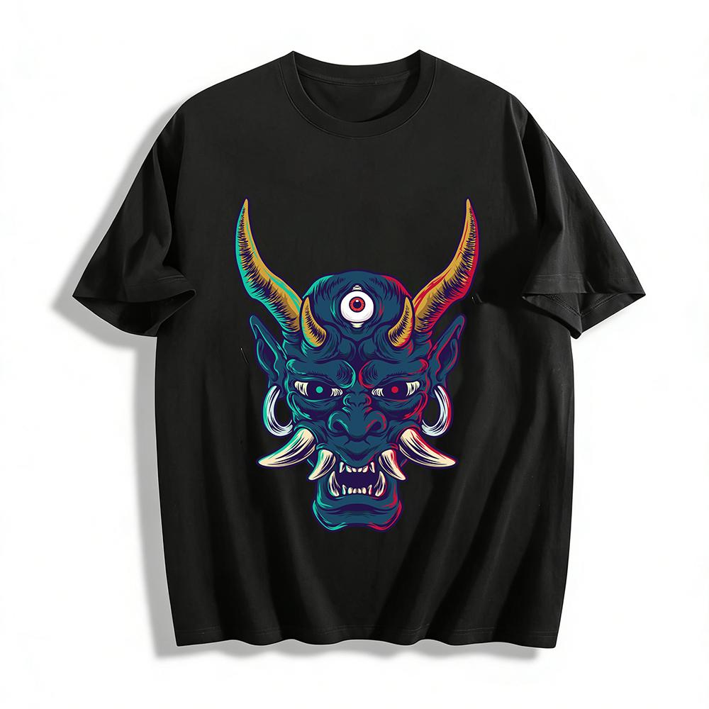 Three-Eyed Oni Print T-Shirt Dark Japanese Style Trendy Top Pure cotton T-shirt XXS