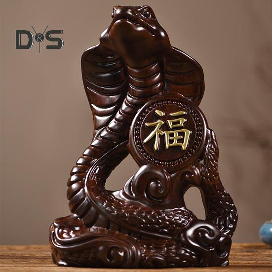 Schlangenstatue mit chinesischem Sternzeichen, kleine hölzerne Feng-Shui-Tierfigur, Schlangenskulptur zum Neujahrsfest 2025, Heim- und Bürodekor für Glück, Erfolg, Reichtum