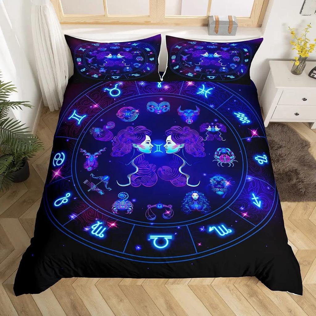 Sun and Moon Duvet Cover Twelve Constellations Duvet Cover Universe Theme Bedding Set for Kids Boys Girls Teens Gifts Room Decor
