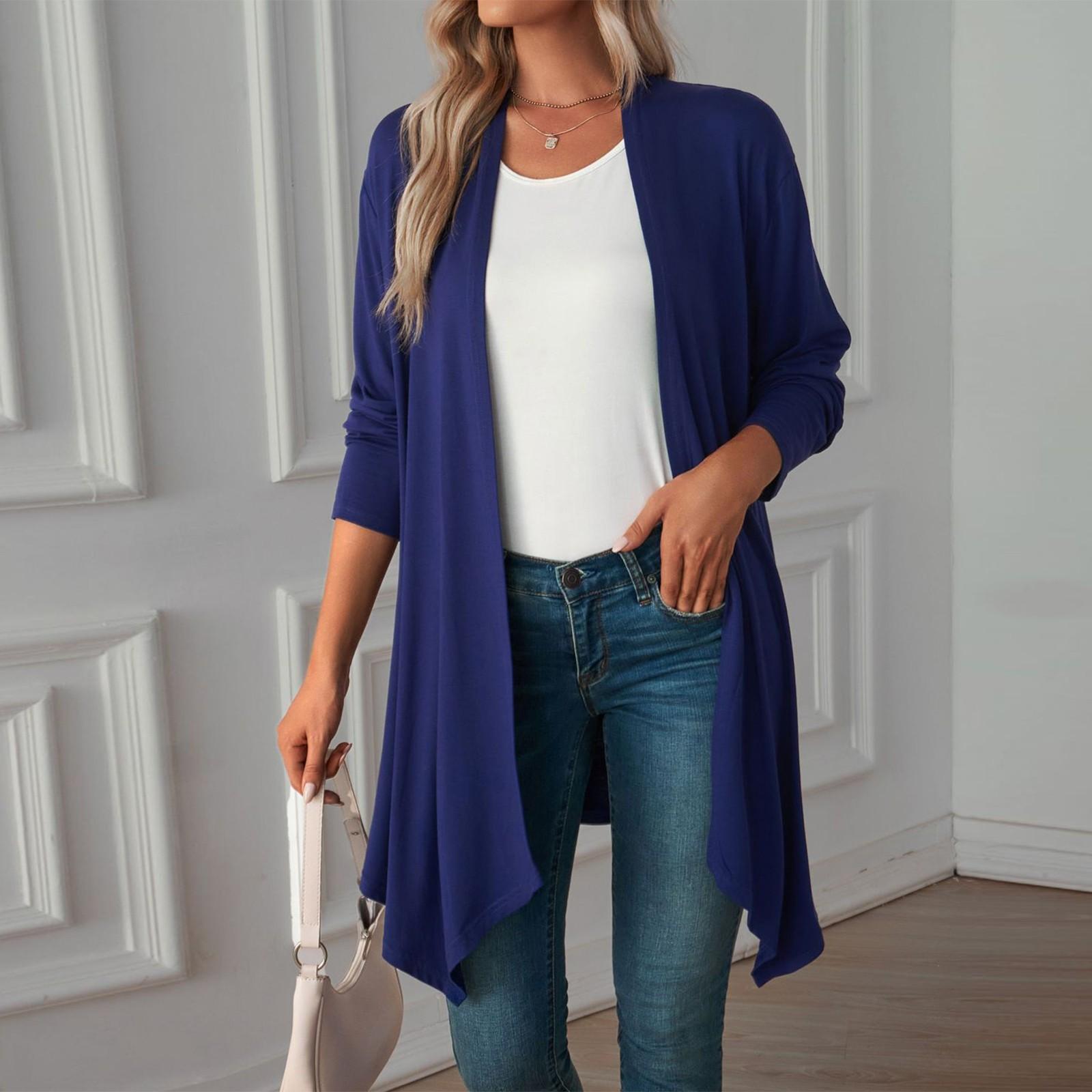 

Женские легкие кардиганы с открытой передней частью, с длинным рукавом, повседневные, свободные, тонкие кардиганы XL