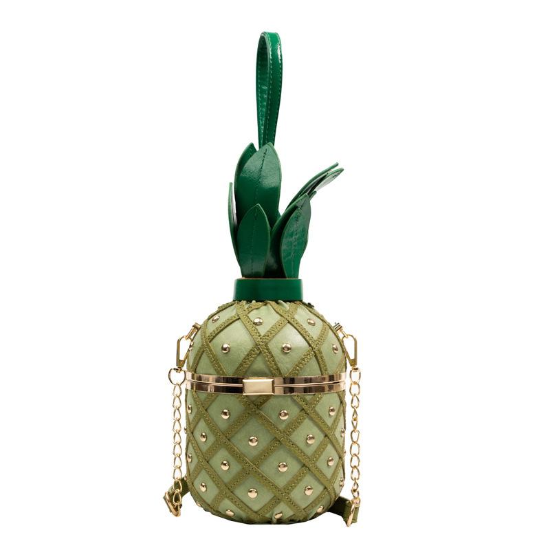 Nuova Borsa a Tracolla da Donna Personalizzata a Forma di Ananas Piccola Fresca per Ragazza Adolescente Singola Spalla Stile Straniero Intrecciata con Borchie e Catena Chiusura Borsa Rotonda