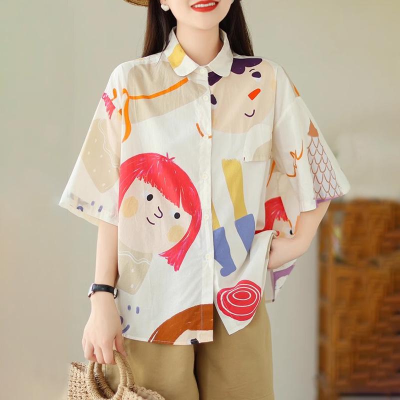 

ZANZEA Women Summer Cartoon Print Short Sleeve Shirts 4XL