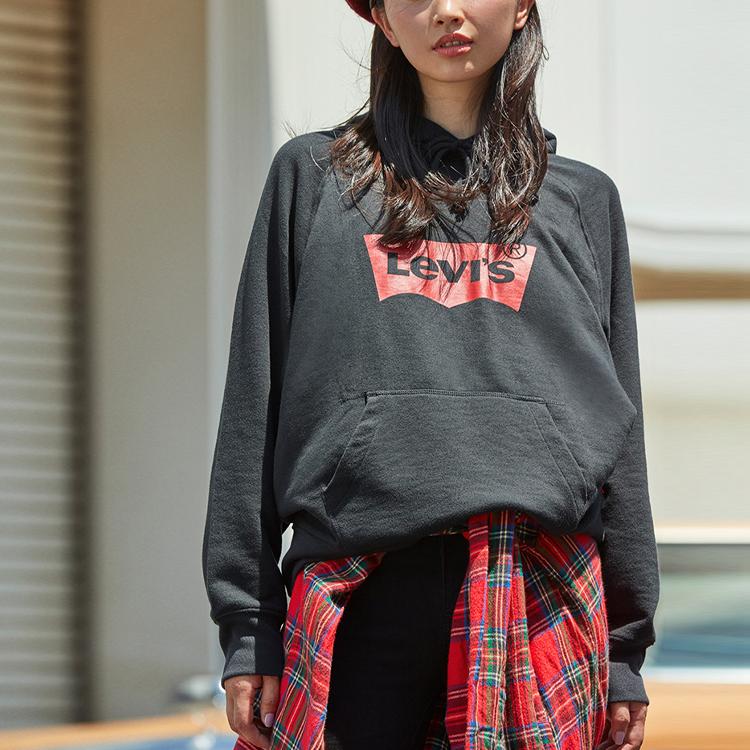 Levis Letter Logo Printed Hoodie Women Hoodies Black 35946-0099