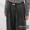 UNIFREE Retro Plaid Fleece-Lined Wide-Leg Casual Pants