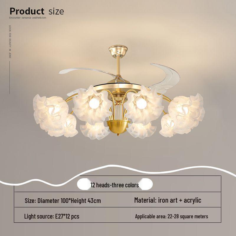 

2025 Modern Flower Chandelier Fan Light for Living & Dining Rooms 12-light 42-inch Remote чёрный