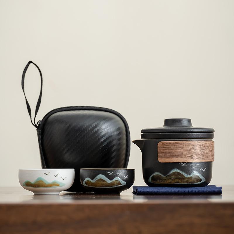 New Chinese Style Aoyama Asuka Outdoor Camping Double Tea Making Equipment Portable Teapot Ceramic Express Cup