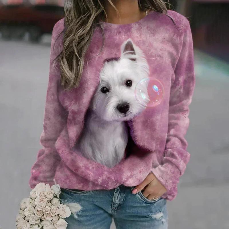 Women's 3D Pullovers O-neck Long Sleeve Cat Puppy Fashion Animal Cute Pet Print Hoodies Large Casual Street Wear Oversize Sweatshirt Ootd