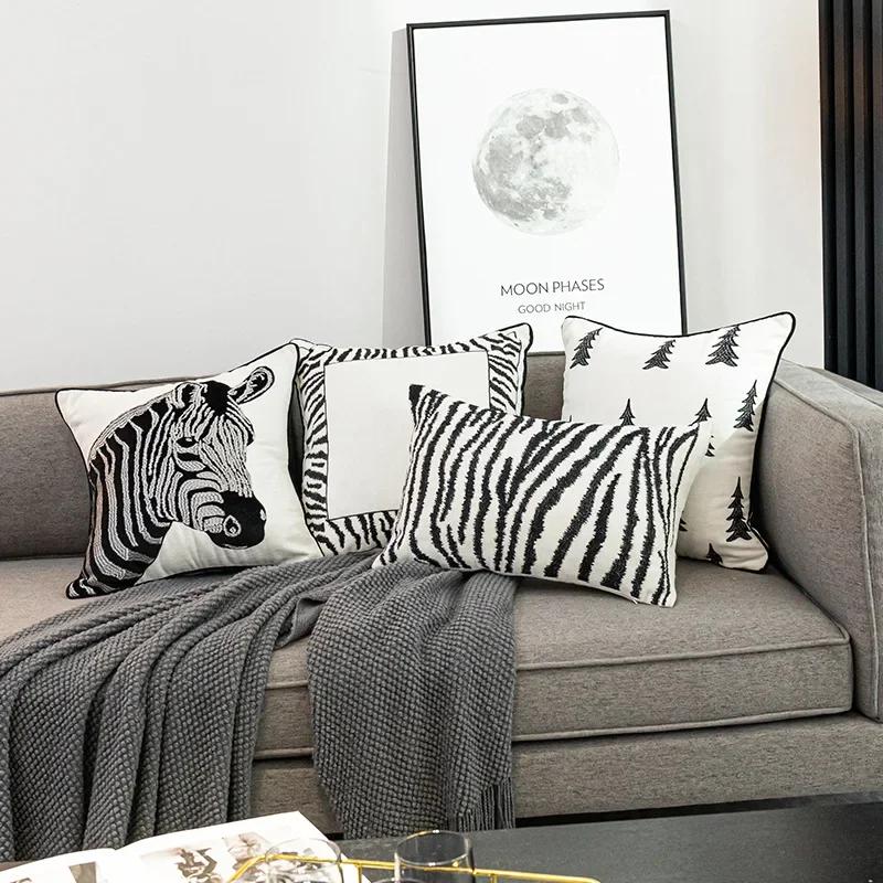 Jmg Clothing Unisex Light/Black/White 30X50/45X45cm Luxury Throw Pillow Covers By Embroidery Pillowcase Zebra Pattern Geometric Nordic Cushion Cover