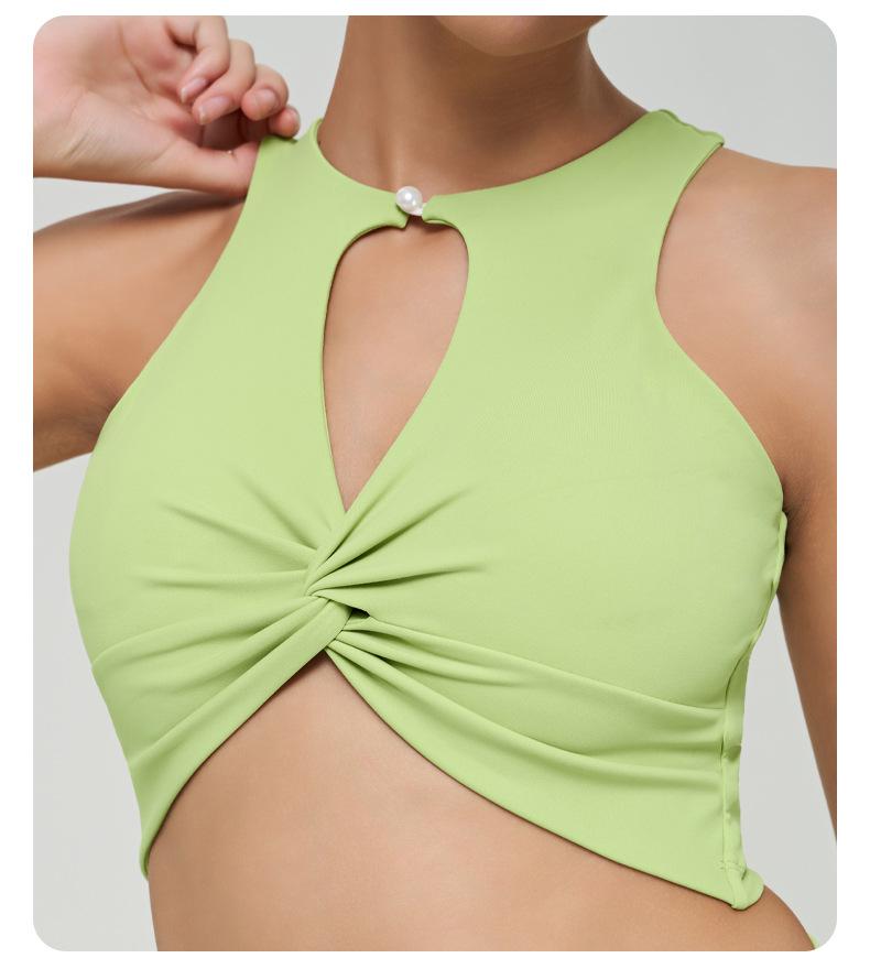 

Женский ажурный бюстгальтер для фитнеса с гофрированными сборками, нижнее белье с эффектом пуш-ап, однотонный противоударный спортивный жилет для йоги XL зелёный