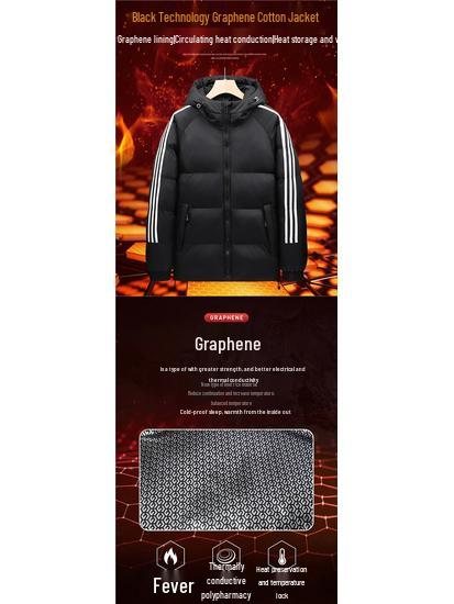 Graphene Black Gold Striped Unisex Hooded Cotton-Padded Jacket for Autumn/Winter