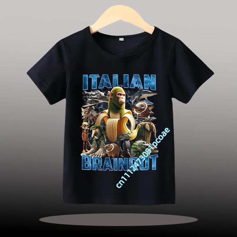 Children Unisex T-shirt Girl Boy Italian Brainrot Animals Kids Tung Tung Tung Sahur Short Sleeve Funny Meme Tee Summer Clothing