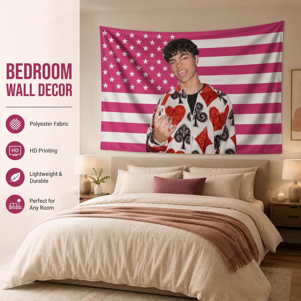 PopStarMalachi B-Baron Tapestry flat print Pink Stars StripesFlagWallHanging for Teen Bedroom Dorm Aesthetic Room Decor Fan Gift