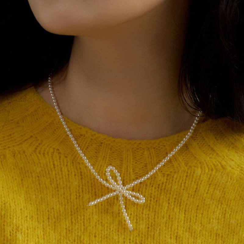 Geegee Little Pearl Ribbon Necklace