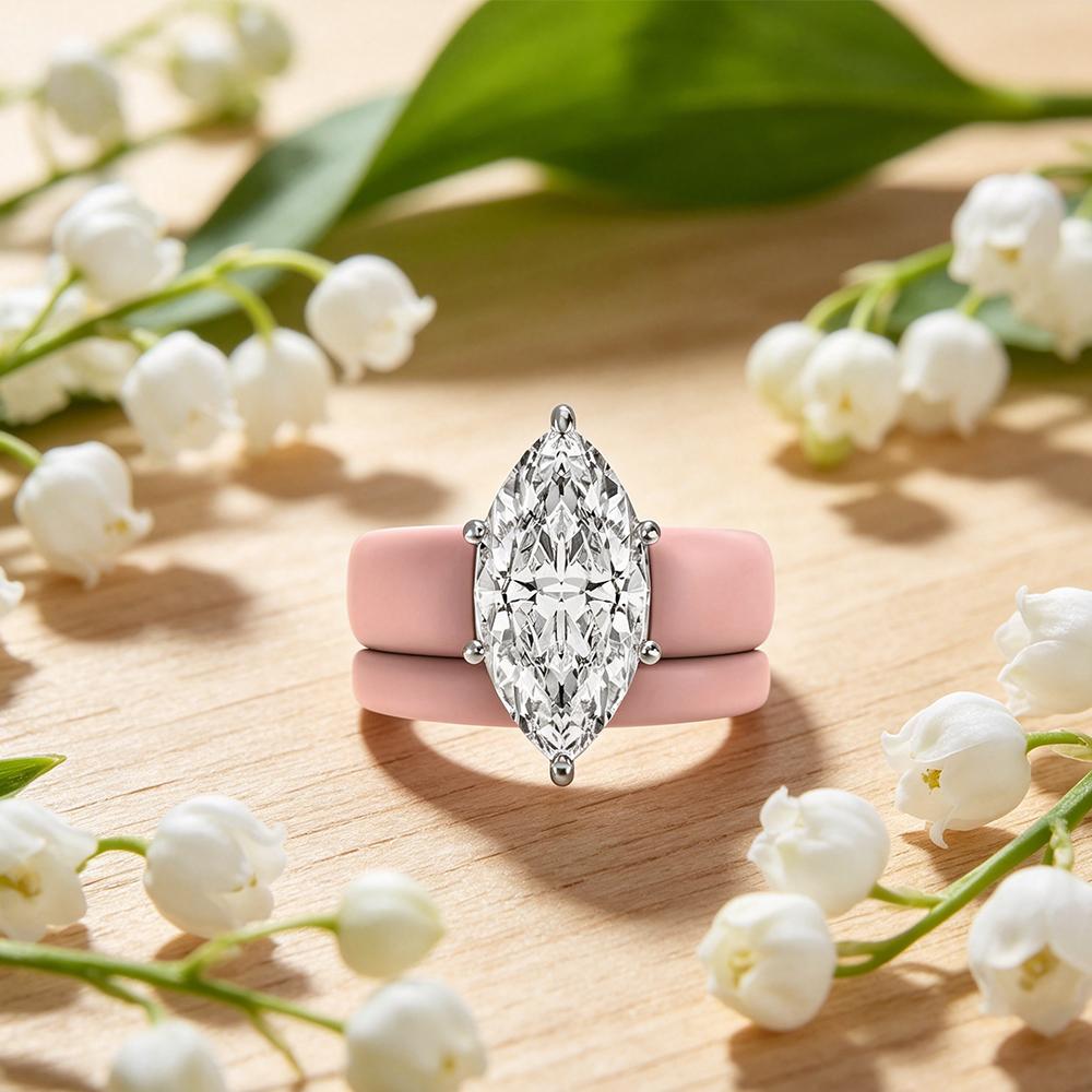 Ladies' Stackable Silicone Ring Set Pink White K Ring with CZ Stone Cut Simulated Diamond Wedding Ring Suitable for Work, Fitnes
