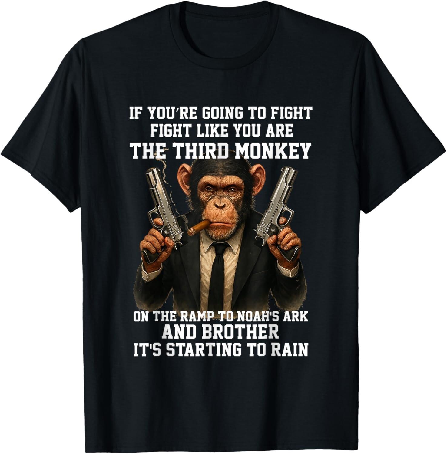 Fight Like The Third Monkey Noah Ark Rain Funny T-Shirt unisex T-Shirt XL