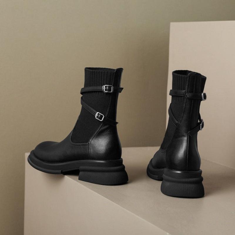 Fashion Retro Style Booties Plain Chunky Heel Splicing Ankle Boots for Women On Promotion Fashion 2025 Pu New In Sale Woman Short Shoes