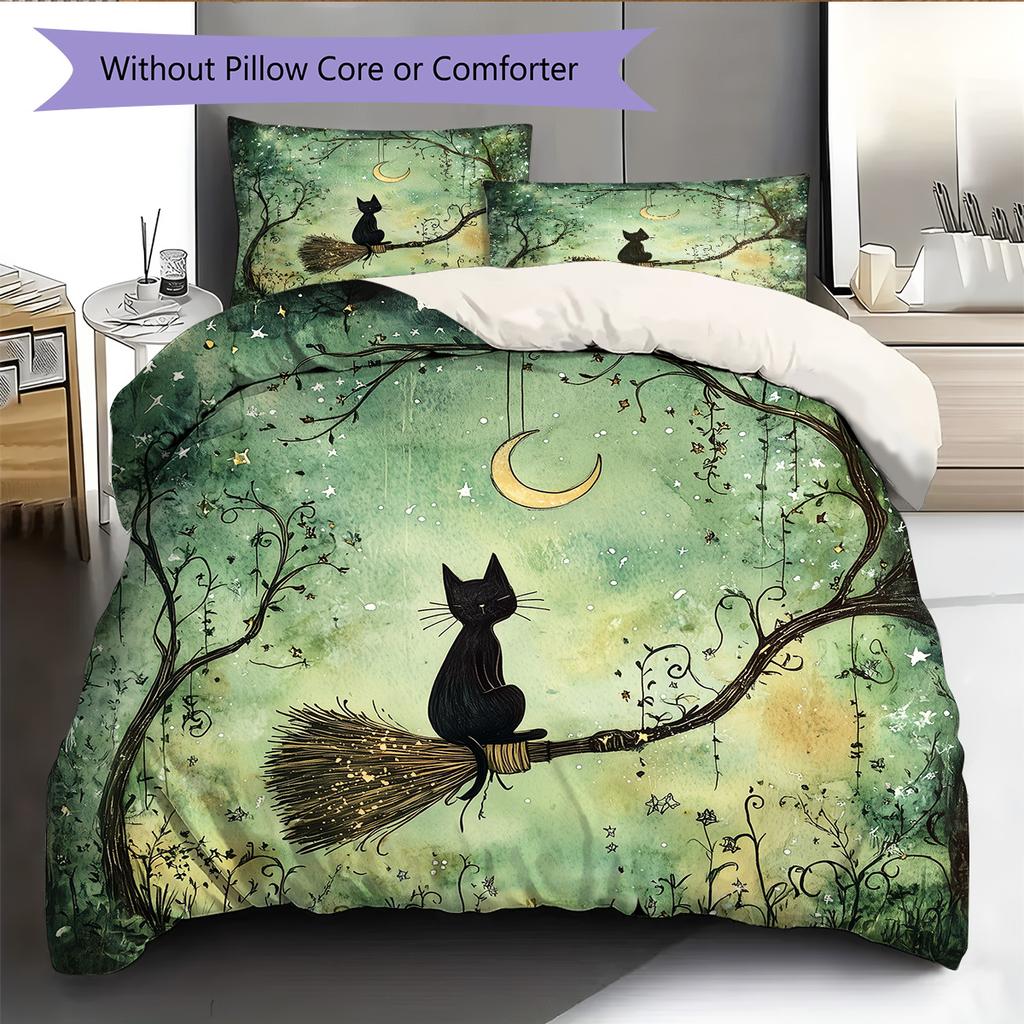 Cute Cat Pattern Bedding Quilt Set Home Decoration Gift (1 * duvet cover + 2 * pillowcase without core)