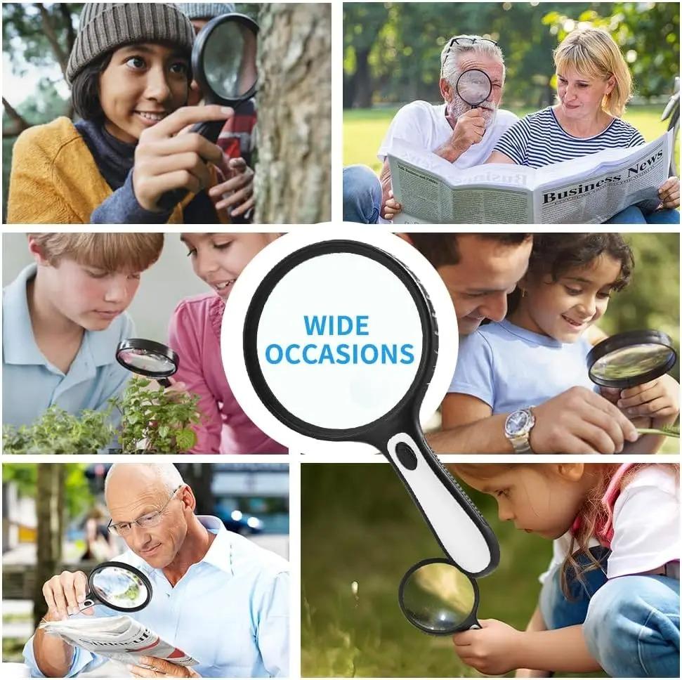 Magnifying Glass With Light, 10x 20x Magnifier With 4pcs Led Lights, Reading Magnifiers For Seniors, Kids, Close Work Assistant