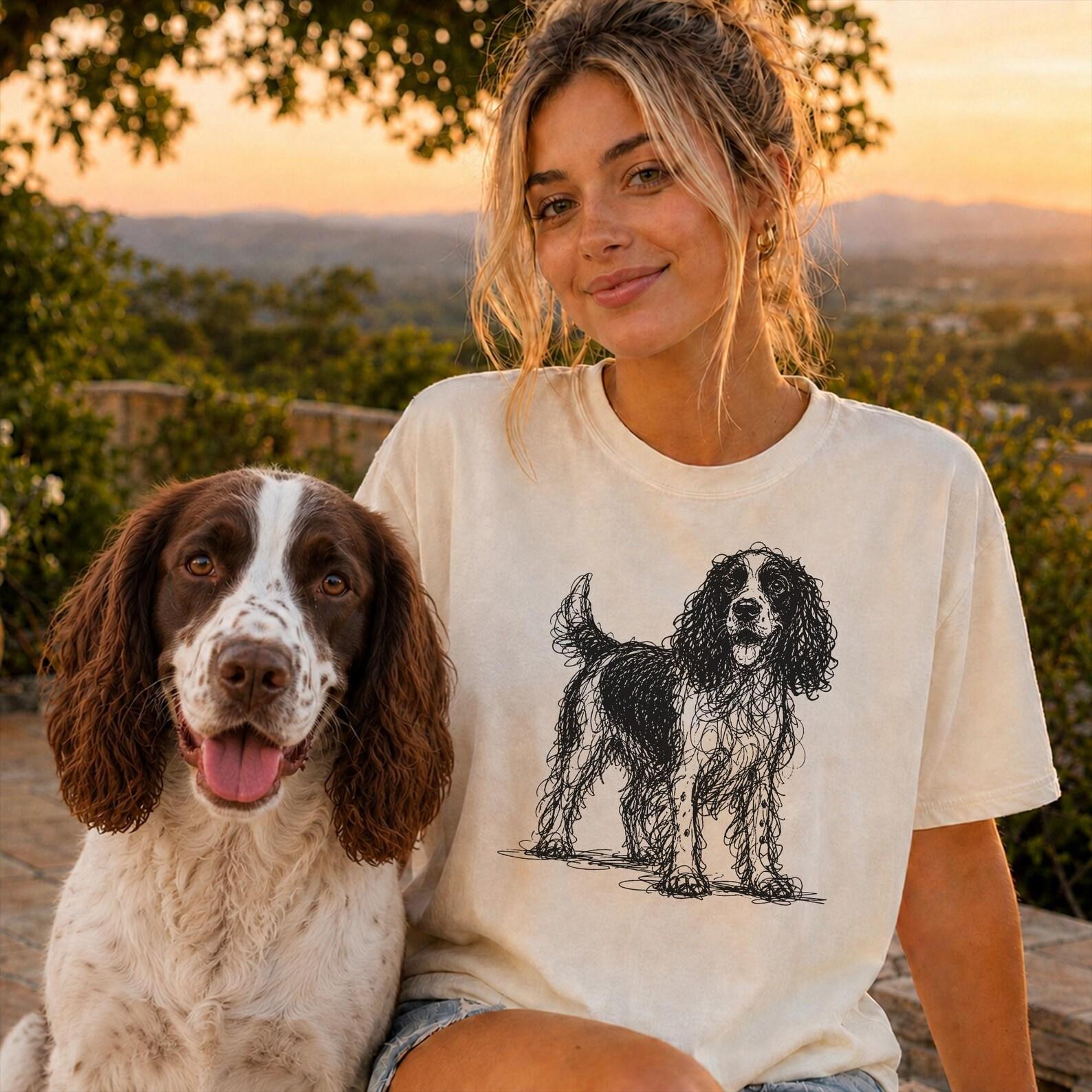English Springer Spaniel Line Art Shirt, Minimalist Scribble Springer Dog Sketch Tee, Abstract Dog T-Shirt, Springer Mom Gift 4XL