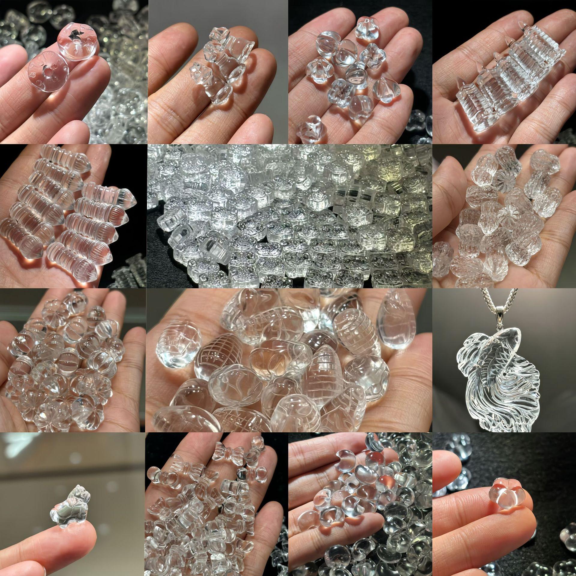 Natural White Crystal Jewelry Beads: Carved Pixiu, Lion Head, Cat Paw, Wings DIY Accessories