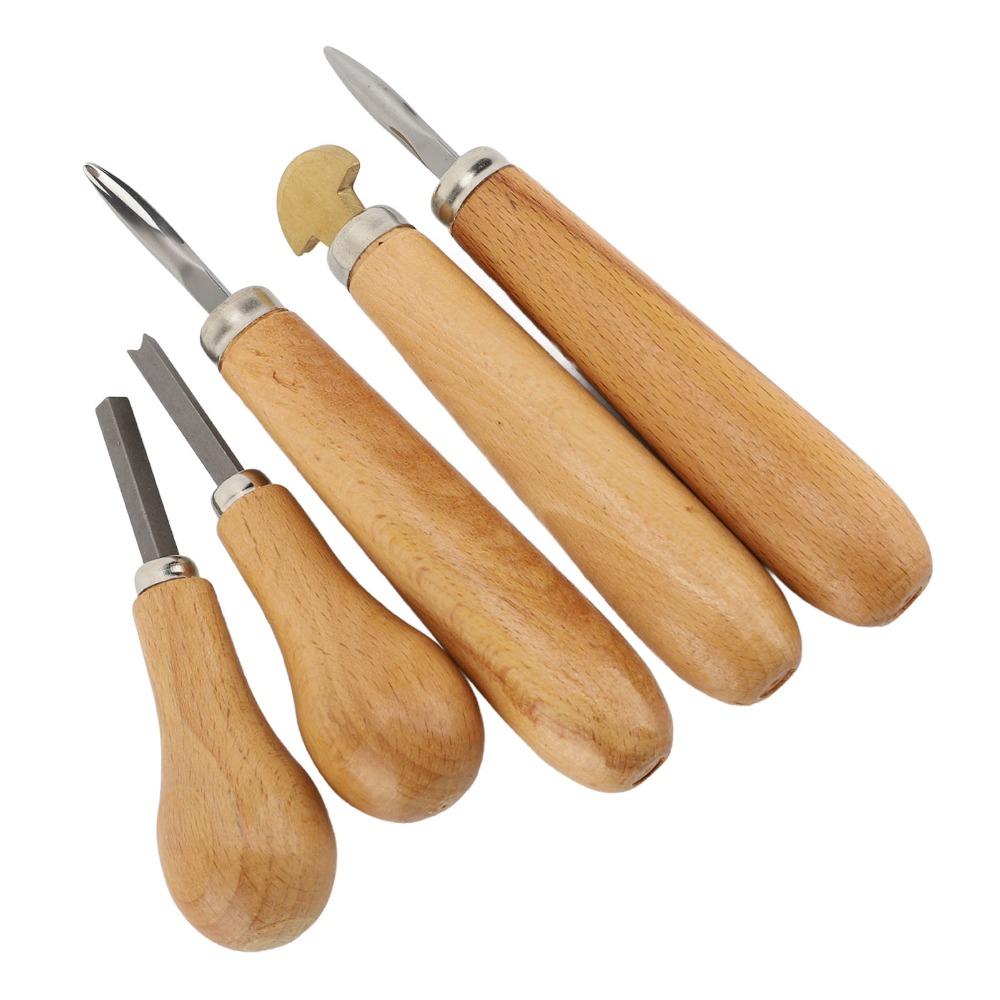 5Pcs Durable Tip Setting Tool Wood Handle Carving Chisel Long Use Prong Pusher Jewelry Making