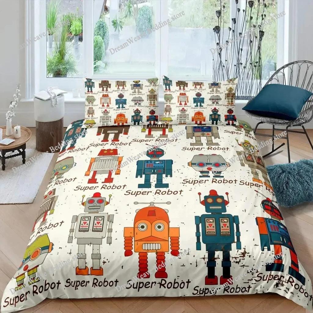3D Print Robot Raket Dekbedovertrek King Queen Maat, Kinderen Jongens Ruimtevaartuig Beddengoed Set Sterrenstelsel Universum Planeet Dekbedovertrek