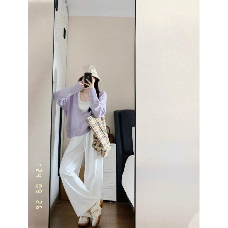 Kumikumi Sweet Style Age-Reducing Knit Women Autumn Short Pullover Sweater White Inner Wear Vest Two-piece Set
