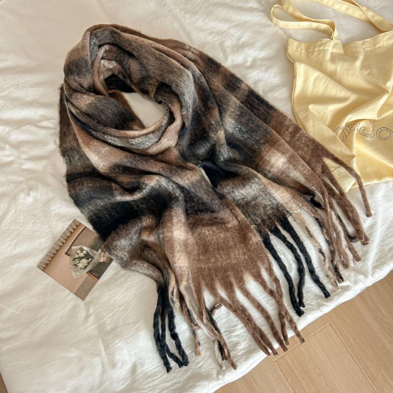 Autumn and winter new mohair scarf female Maillard shawl student couple thickened scarf