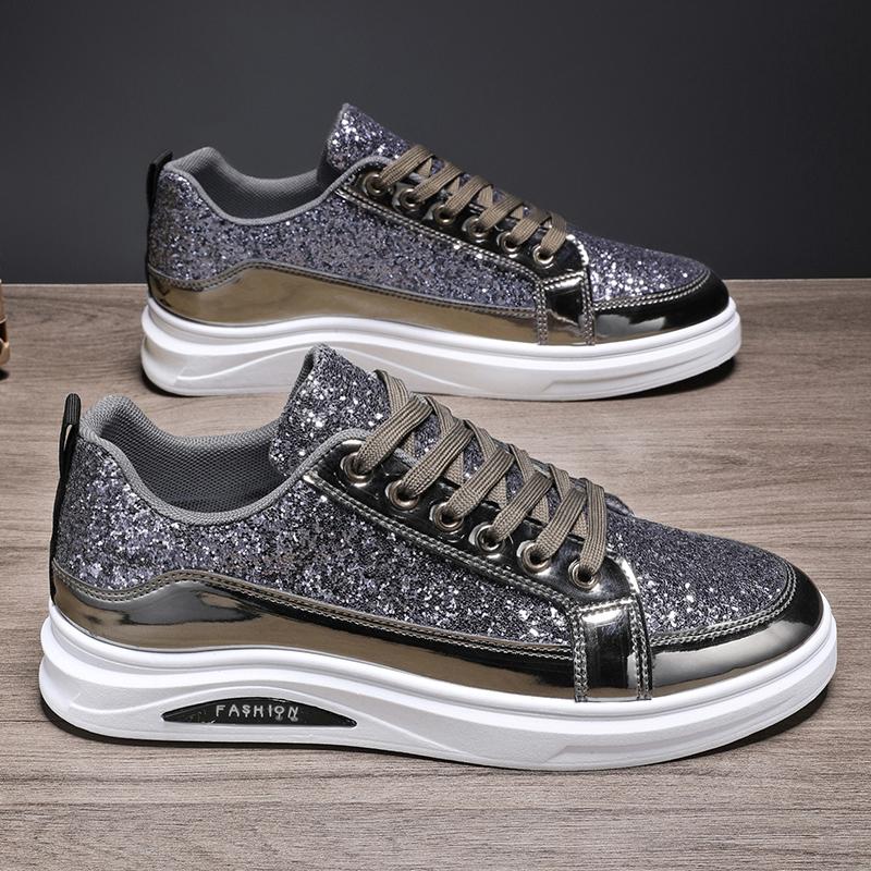 Modische Herren Sneaker Luxus Glitzer Herren Mode Rutschfeste Freizeitschuhe Hohe Qualität Mode Skateborad Vulkanisiert Spiegelnd Trend Board