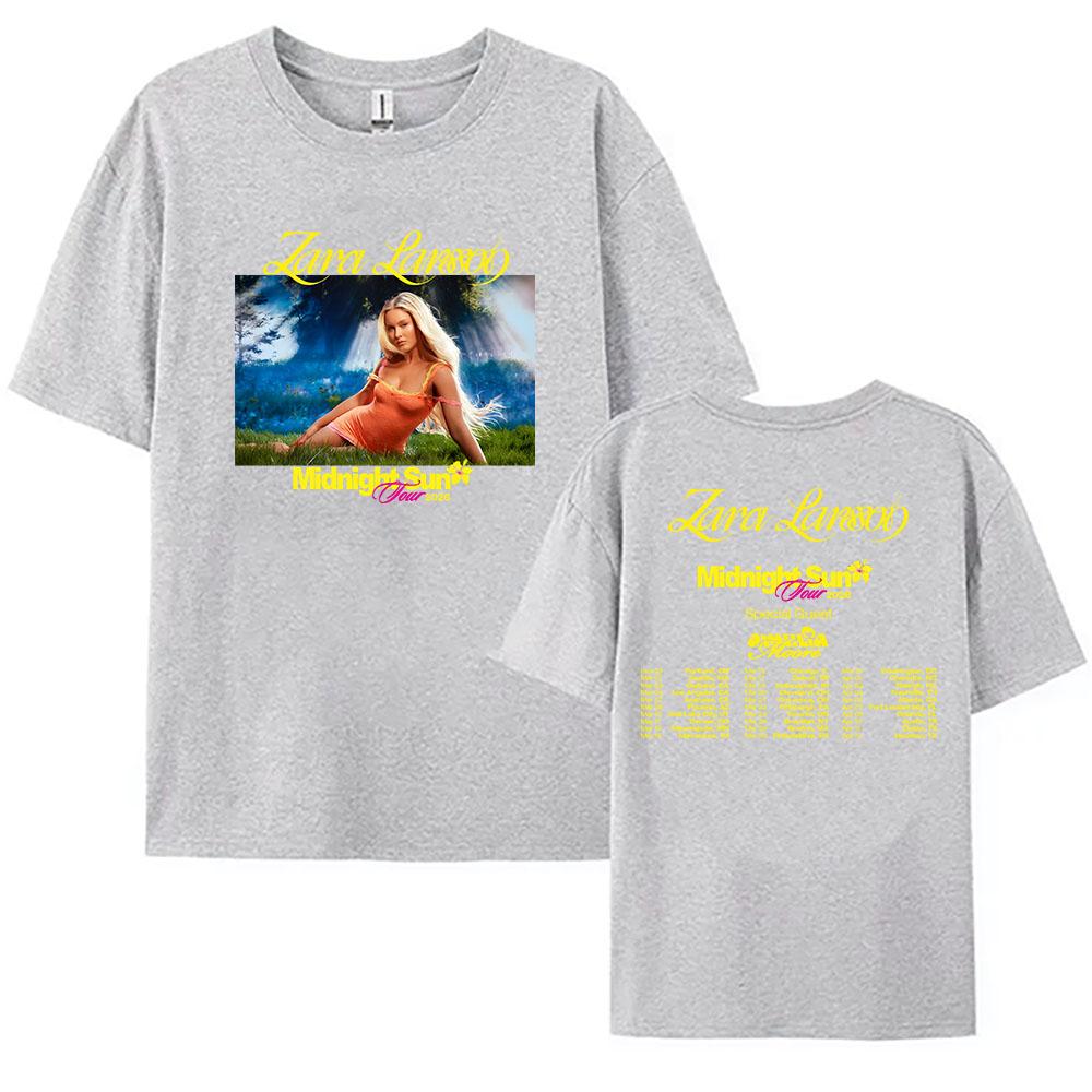 Zara Larsson Midnight Sun Tour 2026 Koszulka Krótki Rękaw Unisex Letnie Koszulki Bawełna Casual Damska/Męska Koszulka Koszulki z Nadrukiem