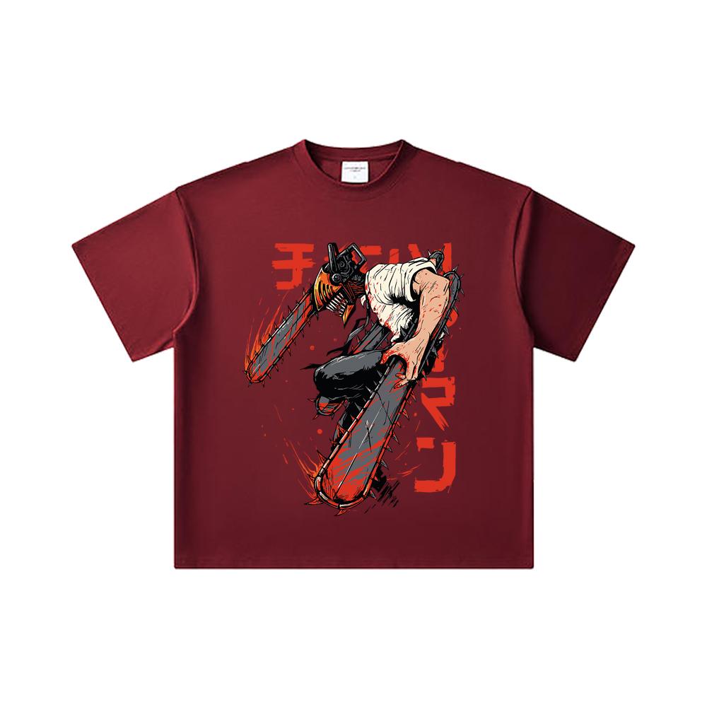260 GSM Double Yarn 32 Count 100% Cotton Chainsaw Man V21 Denji Print Unisex Heavy Cotton T Shirt