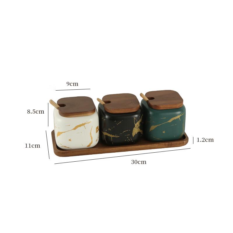 

Frosted Ceramic Seasoning Jar Set with Acacia Wood Tray
