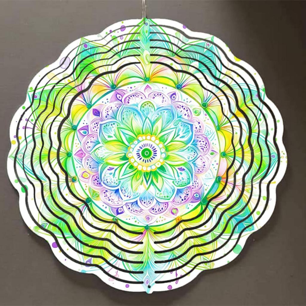 10-calowy Metalowy Kwiat Mandala Wiatrak Żywy Wiszący Dekor do Ogrodu Patio Na Zewnątrz Hak 360 Stopni Elegancki Prezent na Wiosnę Lato Jesień