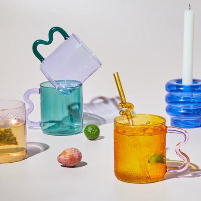 Farbige Gläser Originaldesign Bunte gewellte Ohrglas Tasse Handgefertigt Einfache Welle Kaffeetasse für Wasser