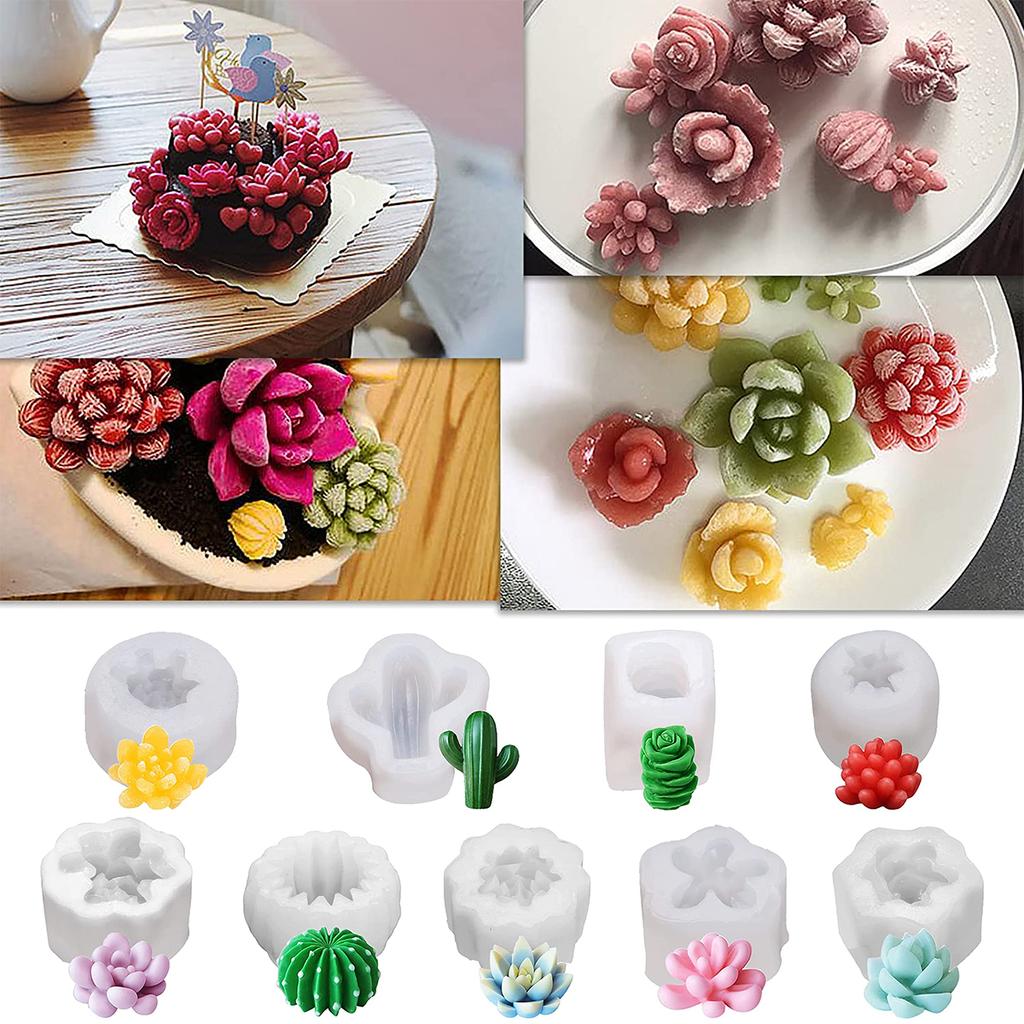9pcs Succulent Silicone Mold Safe Durable Cactus Flower Resin Candle Mold 3D Succulent Resin Epoxy Casting Mold For DIY Decor