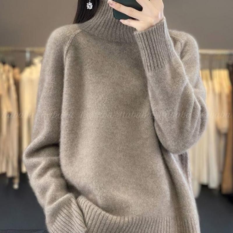 Navava Mock Neck Long Sleeve Knit Sweater Nk3525 Solid Daily Split Hem