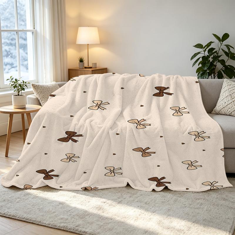 Soft Flannel Fleece Blanket with Bow Detail – Warm, Skin-friendly, No-Shed Single Bed Throw for Home, Christmas & Halloween Use