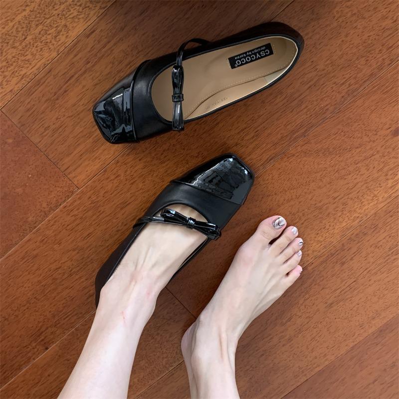 Fashion French Shallow Single Shoe Women's 2025 Spring Autumn New Evening Flat Shoe Square Head Mixed Black Mary Sandals Polyurethane So