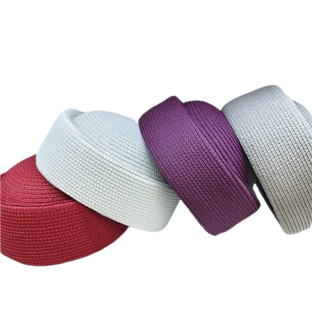 Breathable Beret Sun Hat Circle Concave Top Flat Top Handemad Straw Pillbox Hat Handmade Straw Pillbox Cap Women Headwear