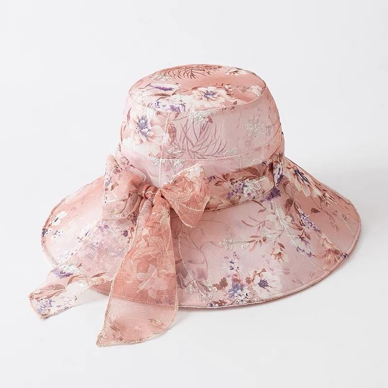Summer Wide Brim Hat For Women With Breathable Polyester Sunshade And Floral Pattern For Sun Protection