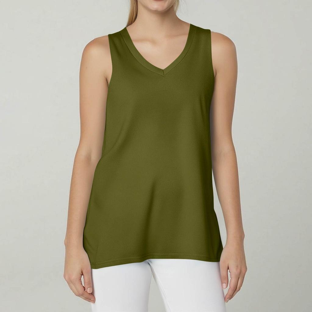 Women's Casual Fashion V-Neck Sleeveless Top Solid Color Vest T-Shirt