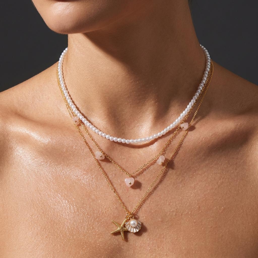 Bohemian Imitation Pearl Shell Starfish Pendant Necklace for Women Irregular Stone Sea Star Ocean Charm Choker Summer Jewelry