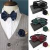 Polyester Neck Collar Adjustable Ribbon Bowtie Fashion Bow Tie Brooches Set  Business