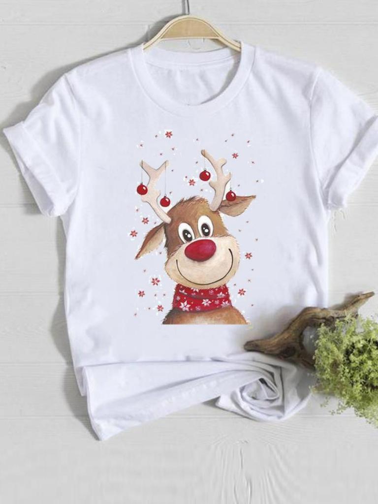 Trendy Unisex Christmas Tshirt Funny Santa Claus Hat Print Loose Fit Casual Tee Merry Xmas Happy New Year Gift for Unisex and Women