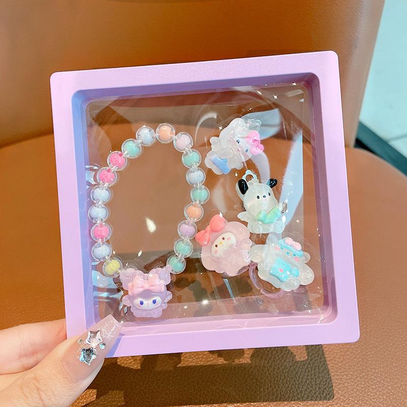 Conjunto de Joias Kuromi 2025: Pulseira, Anel e Clipes de Orelha de Desenho Animado Fofos para Bebês