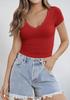 Womens Y2K Lace V Neck T Shirt Short Sleeve Slim Fit Going Out Top